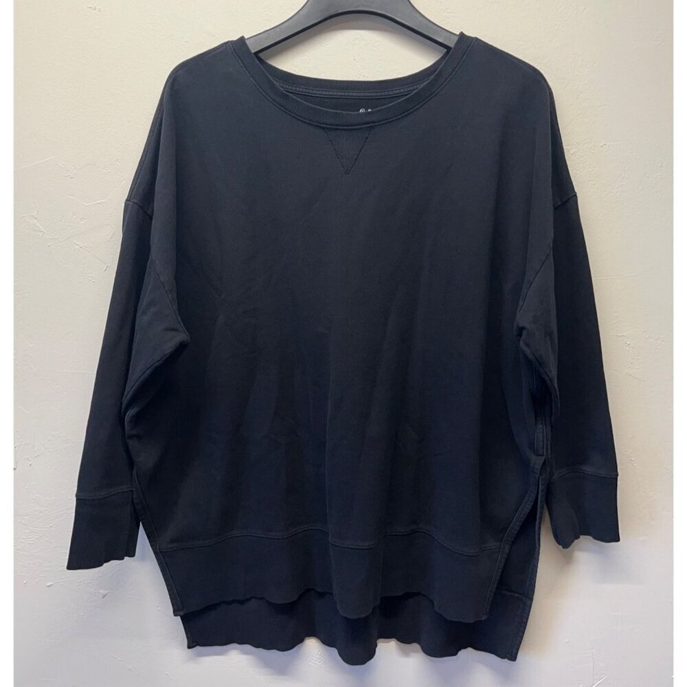 Terra & Sky Womens 3X Sweatshirt Pullover Terry Cloth Black 24W-26W Split Sides
